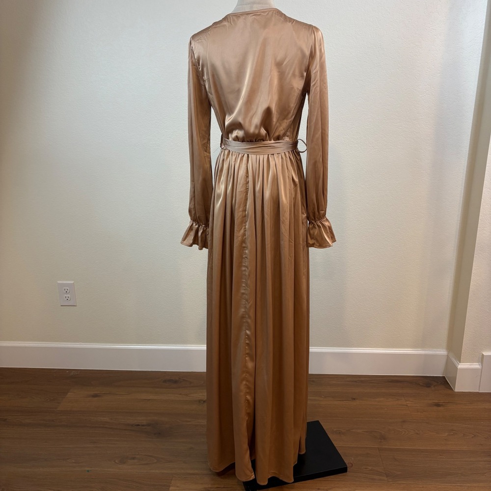 Baltic Born Katya Maxi Dress Women M Gold NWT Satin Ruffle Wrap Gown DD1175 - Picture 5 of 8